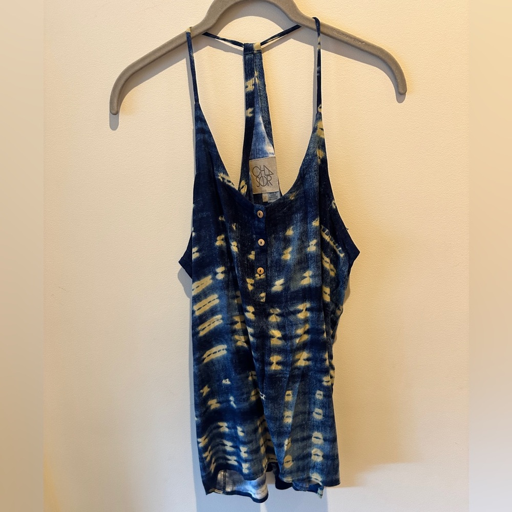 Chaser Racerback Button Front Spaghetti Strap Tan… - image 1